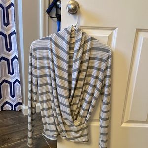 Womens crossover top-grey and white striped